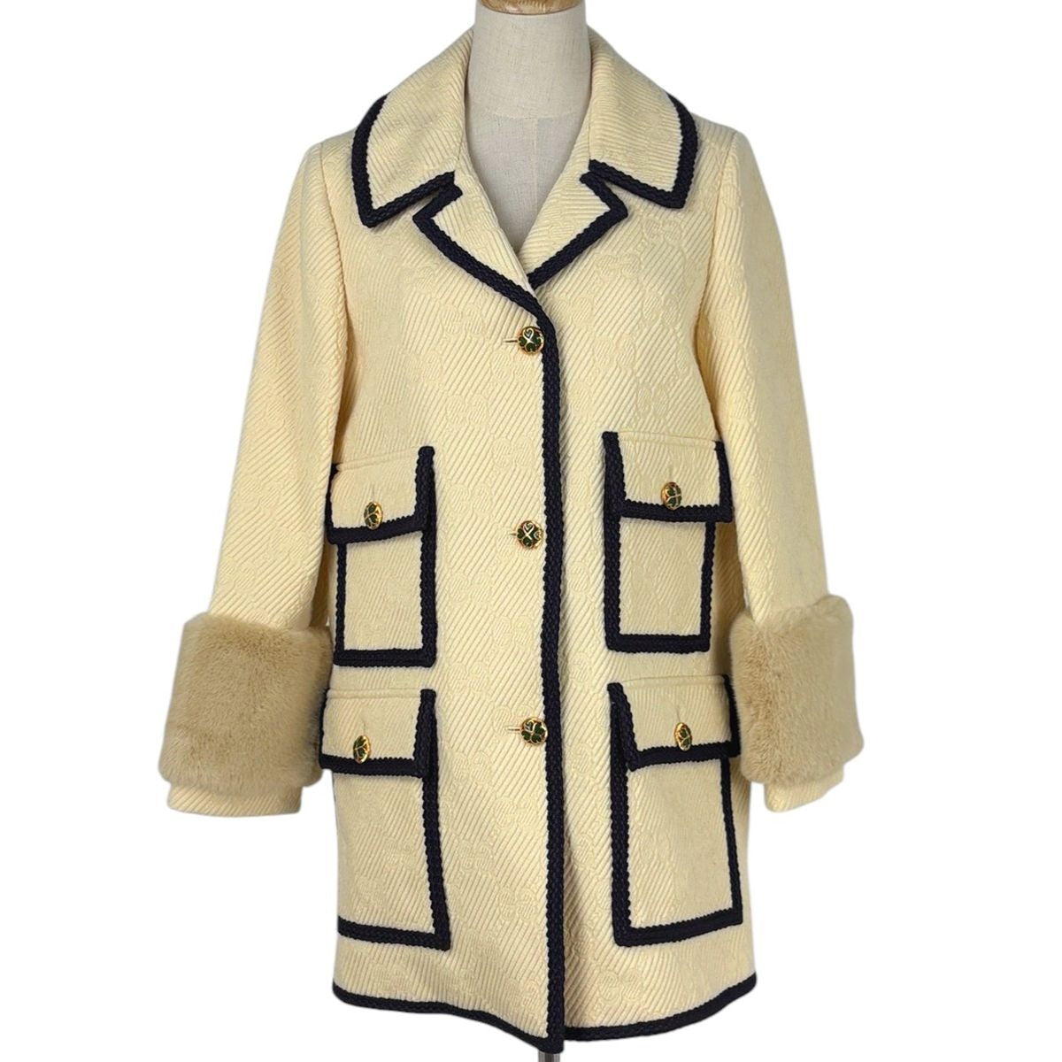 Gucci GG Pattern Jacket Faux Fur Clover Button Jackets Hair