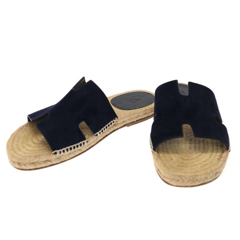 Hermes Antigua Sandals Espadrille Calf Sole Navy 40