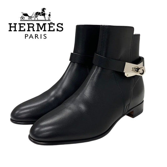 Hermes Neo Boots Short Shoes Leather Black Silver Kelly Hardware