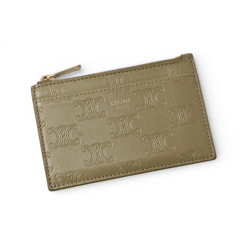 Celine Coin Case Card Holder Zip Triomphe Embossed Olive — view 2