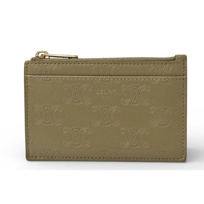 Celine Coin Case Card Holder Zip Triomphe Embossed Olive