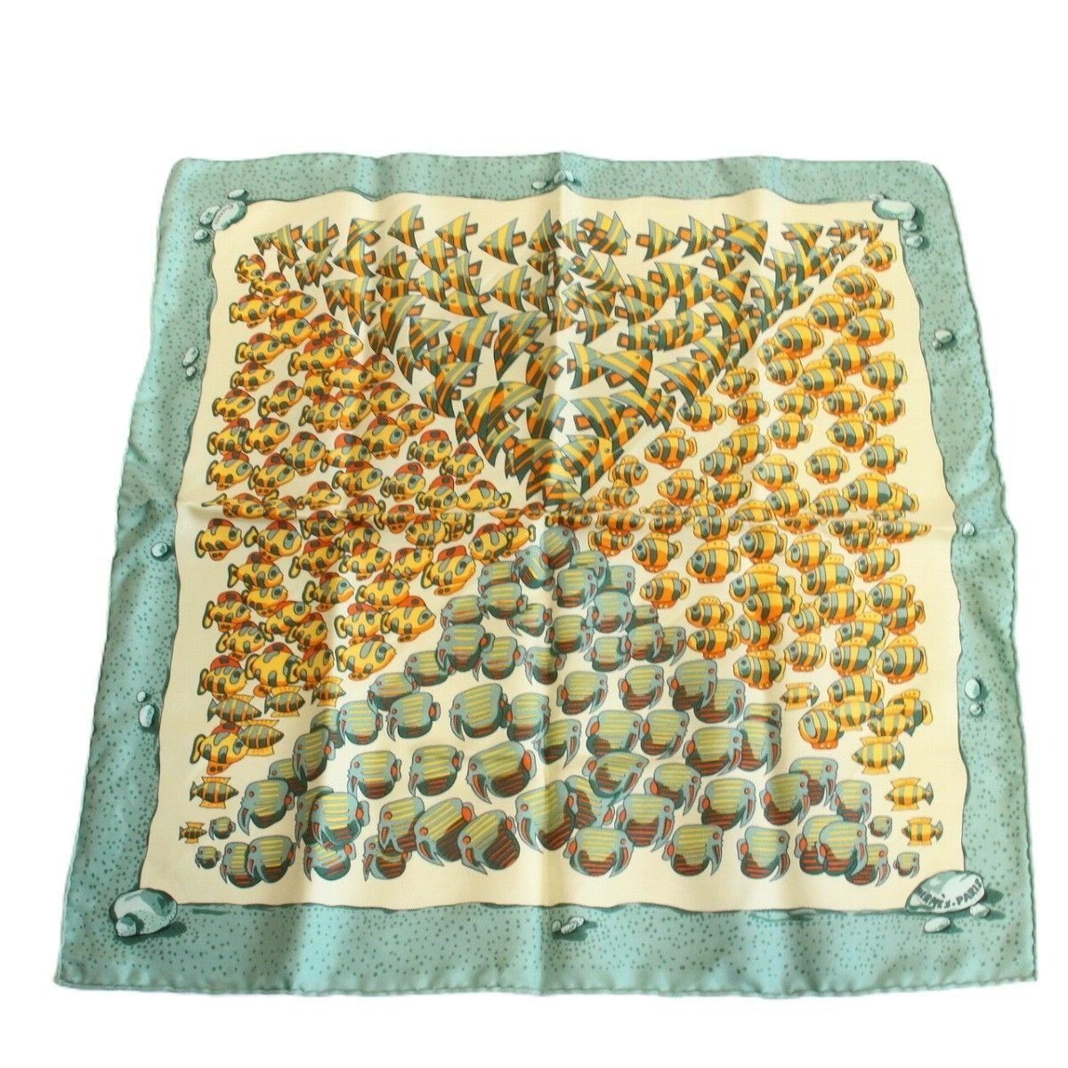 Hermes Carre 45 Scarf Gavroche Tropical Fish Silk Green