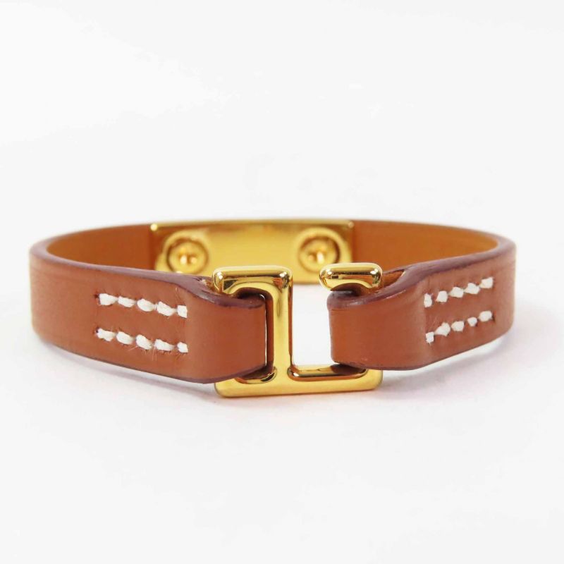 Hermes Rival Mini Gold Hardware Bracelet Bangle Leather Brown T1 With Z