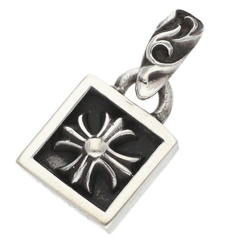 Chrome Hearts Framed CH Plus Charm Silver Necklace Top