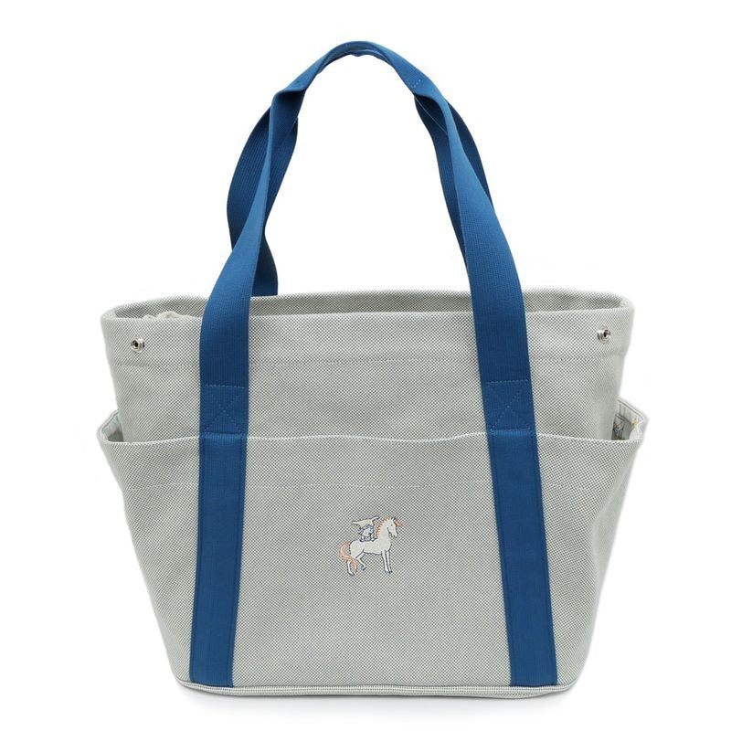 Hermes Cabrio Mother's Bag Blue Nattier Toile Ash Tote Canvas