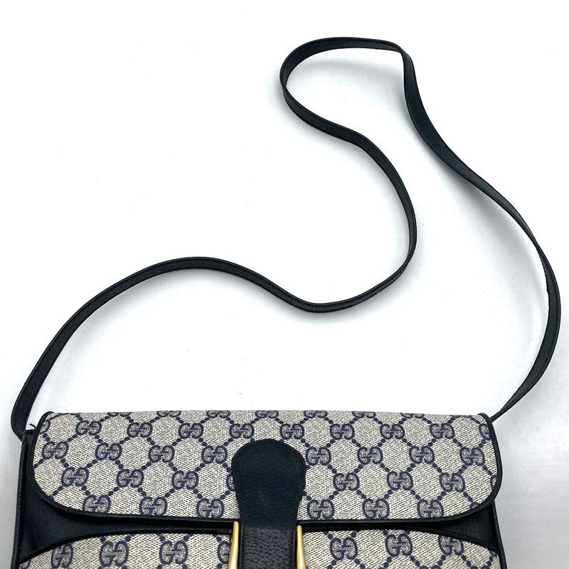 Gucci 378 001 Shoulder Bag GG Supreme Leather Navy Old Gucci Vintage Ladies Men