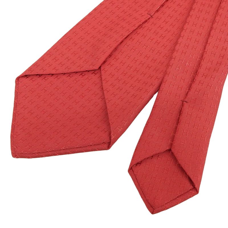 Hermes 038189t 100% Silk Rouge Clavat Fassone H Motif Tie With Box Made In