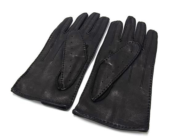 Hermes Lambskin Gloves Winter Gear Size 7 1/2 Women's Black Fr2055