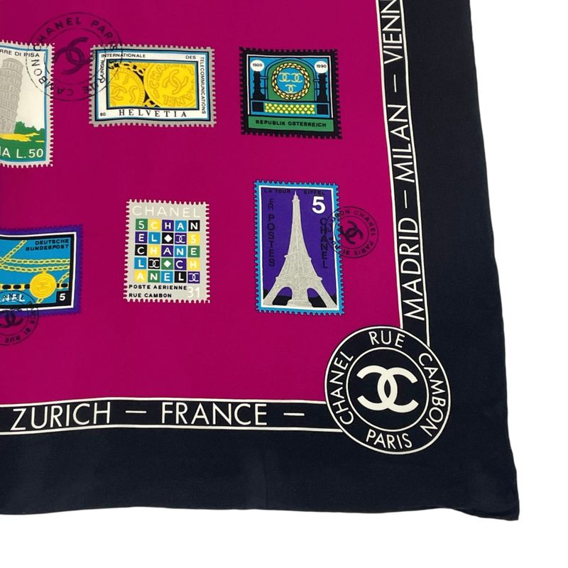 Chanel Coco Mark Scarf With Stamps Silk Pink