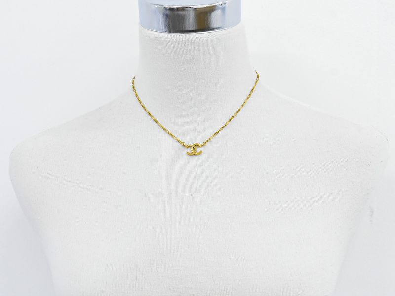 Authentic Chanel Coco Mark Necklace Pendant GP Gold Plated Accessories Jewelry