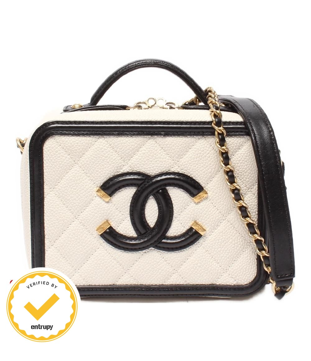 Chanel Chain Shoulder Bag Vanity Crossbody Gold Caviar Leather Quilted CC Logo