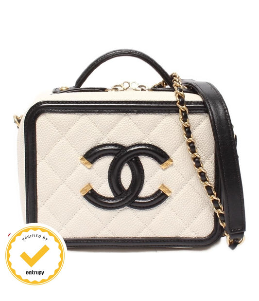 Chanel Chain Shoulder Bag Vanity Crossbody Gold Caviar Leather Quilted CC Logo