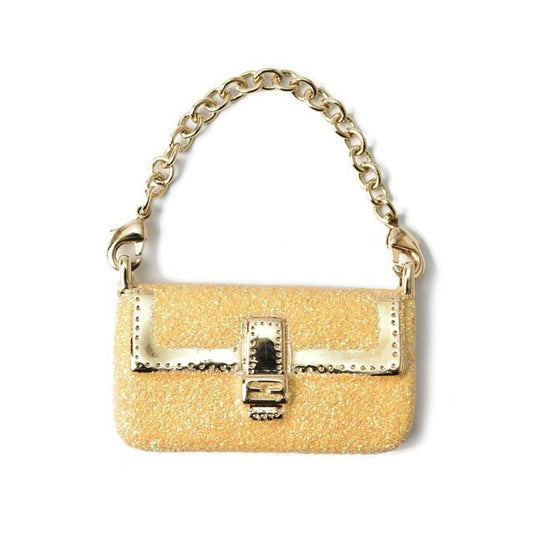 Fendi Key Holder Bag Charm Mamma Bucket Motif Metallic Yellow Gold Metal