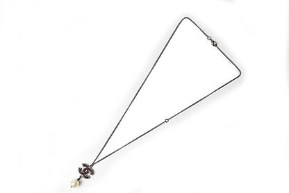 Chanel Necklace Pendant 2-way Coco Mark Pearl Motif Burgundy Gunmetal 230905