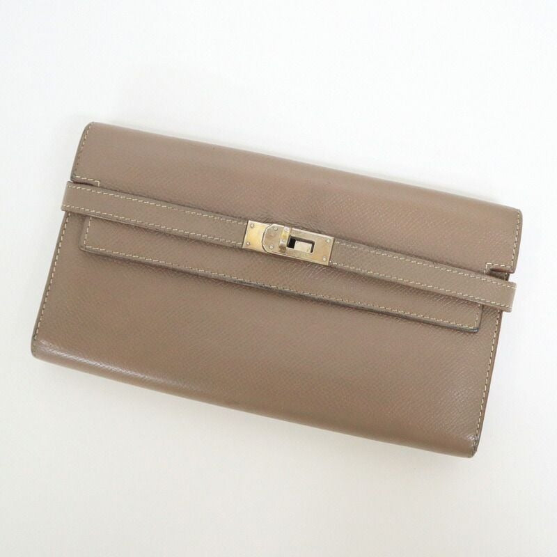 Hermes Kelly Wallet Top Silver Epsom