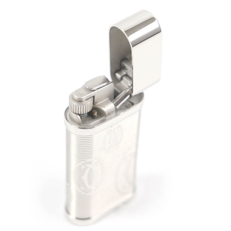 Cartier Godron Happy Birthday 2C Decor Oval Gas Lighter Silver Swiss Made Men's