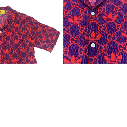 Gucci Adidas Collaboration Size 50 Red Purple Silk 691522 Short Sleeve Shirt