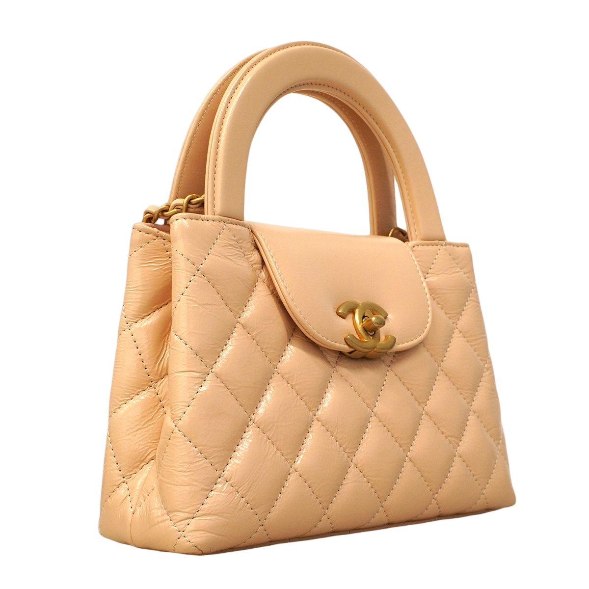 Chanel Handbag Quilted Calfskin Beige Gold 2-Way — view 2