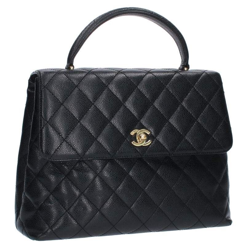 Chanel A12397 Caviar Skin Coco Mark Turnlock Handbag Women