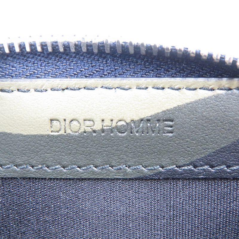 Dior Homme Leather Silver Hardware Navy Orange Round Zipper Coin Case 0559 DIOR