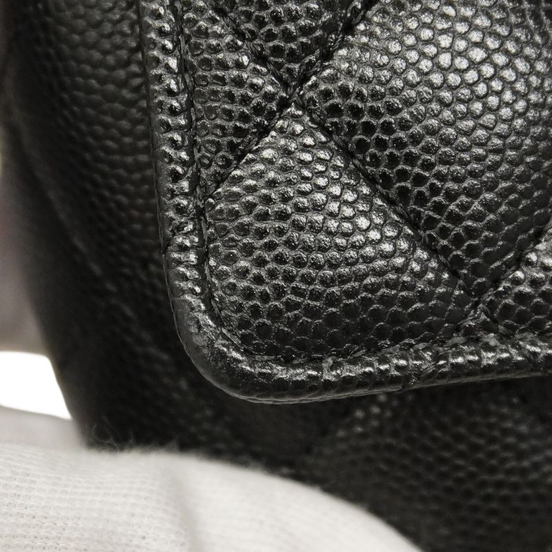 Chanel Shoulder Bag Matelasse Caviar Skin Black Silver Hardware Women