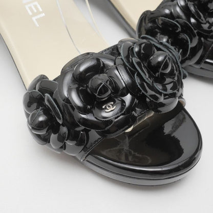 Chanel Sandals Size 35 Camellia CC Logo Coco Mark Patent Enamel Leather Ankle