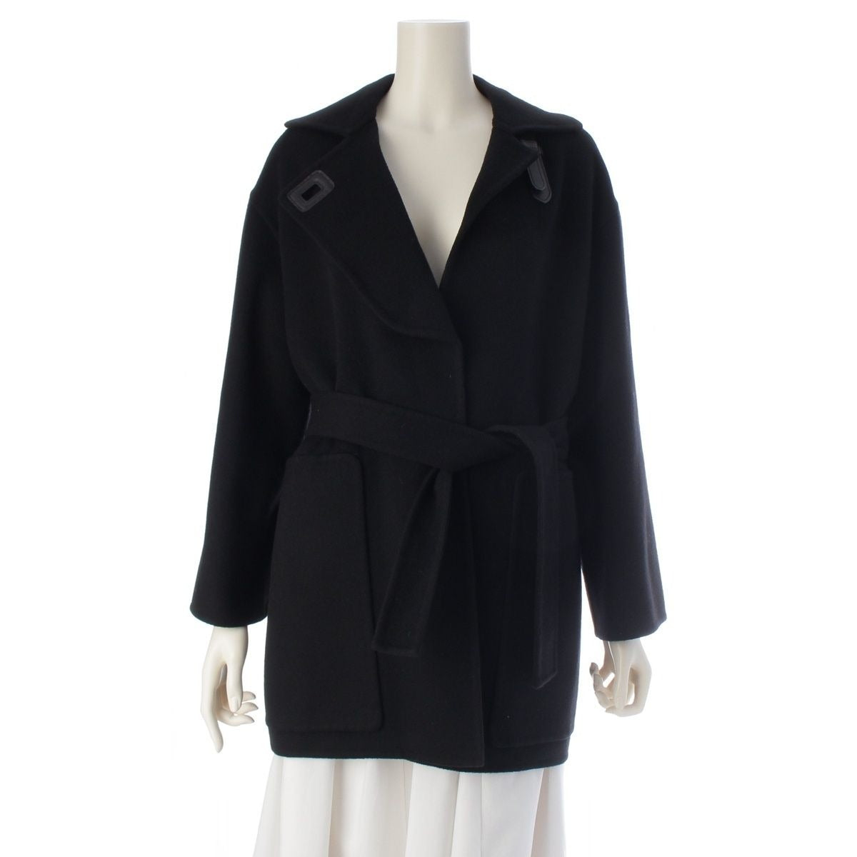 Hermes Cashmere Belted Short Gown Coat Black 34