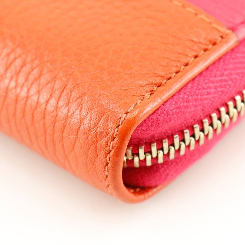 Gucci Round Zipper Bamboo Tassel Bicolor 307984 Calf Pink/orange Ladies Long