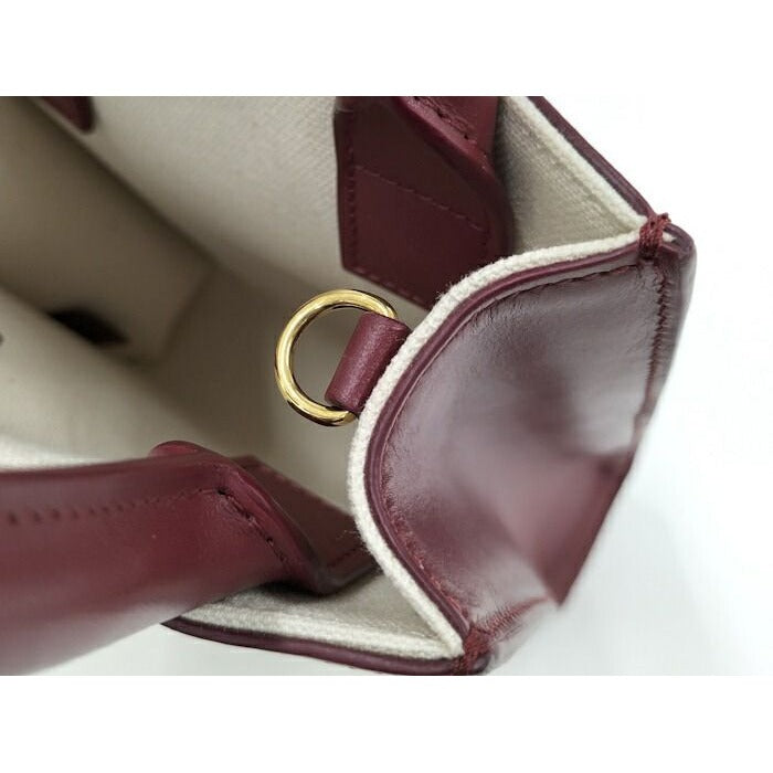 Celine Mini Vertical Cabas 2-Way Handbag Canvas Leather Ivory Bordeaux — view 8