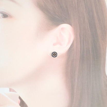 Chanel CC Round 17A Earrings Rhinestone Black Silver Hardware Ladies [AB Rank]