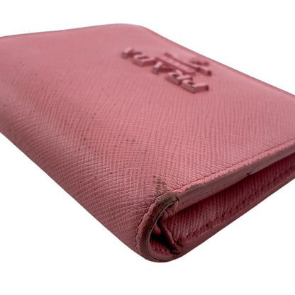 Prada Saffiano Leather Bifold Wallet Brand Coin Purse Bill Pink Ladies