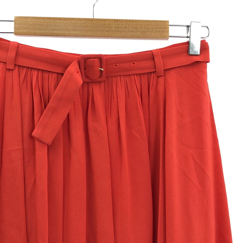 Prada - Belt Pleated Flared Skirt - 40 - Red - Women