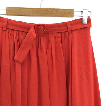 Prada - Belt Pleated Flared Skirt - 40 - Red - Women