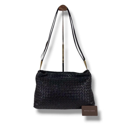 Bottega Veneta Intrecciato Leather Shoulder Bag Black Hobo