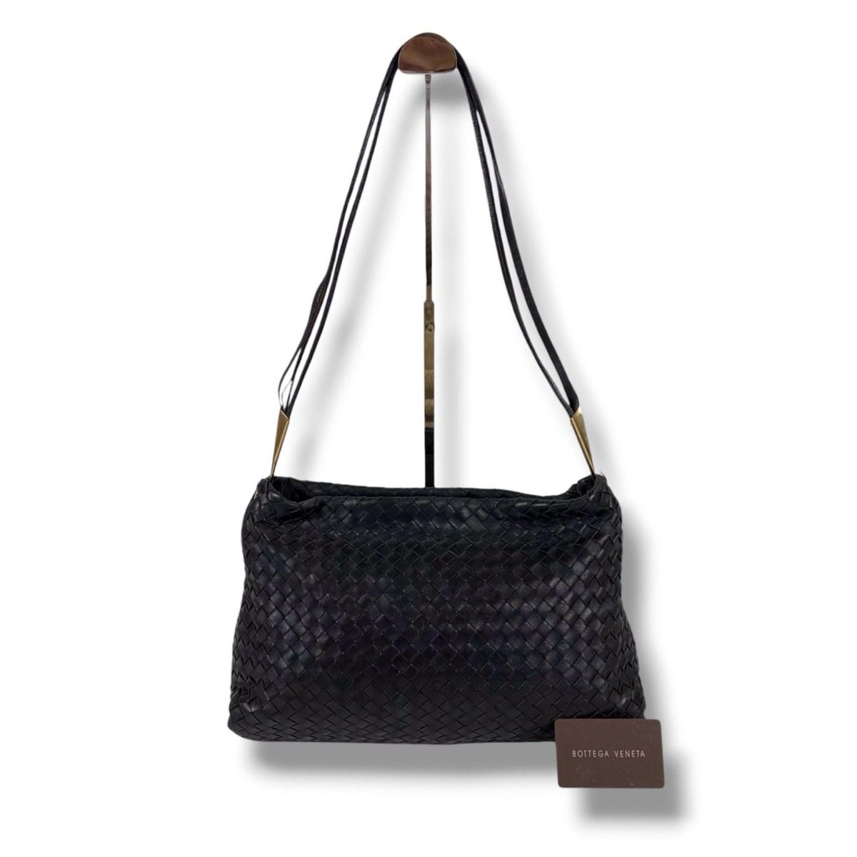 Bottega Veneta Intrecciato Leather Shoulder Bag Black Hobo — view 14