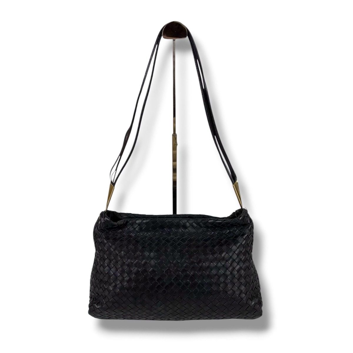 Bottega Veneta Intrecciato Leather Shoulder Bag Black Hobo — view 2