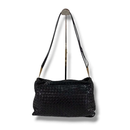 Bottega Veneta Intrecciato Leather Shoulder Bag Black Hobo — view 3