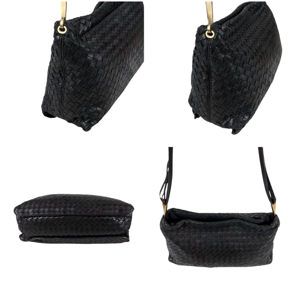 Bottega Veneta Intrecciato Leather Shoulder Bag Black Hobo — view 4
