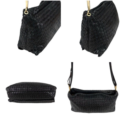 Bottega Veneta Intrecciato Leather Shoulder Bag Black Hobo — view 4