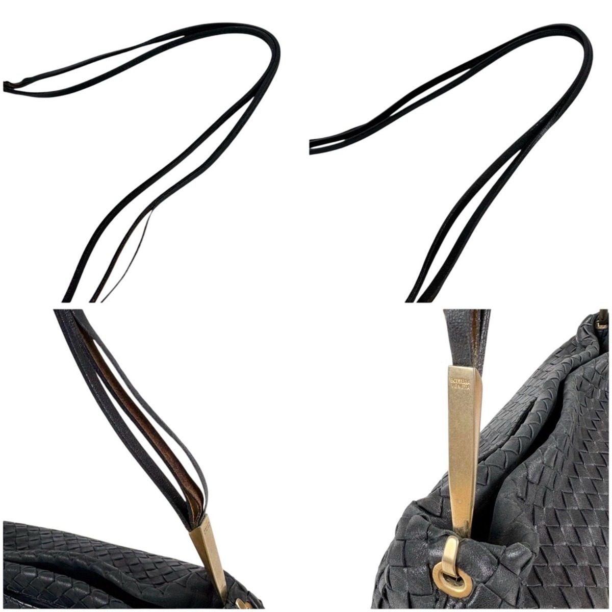 Bottega Veneta Intrecciato Leather Shoulder Bag Black Hobo — view 7