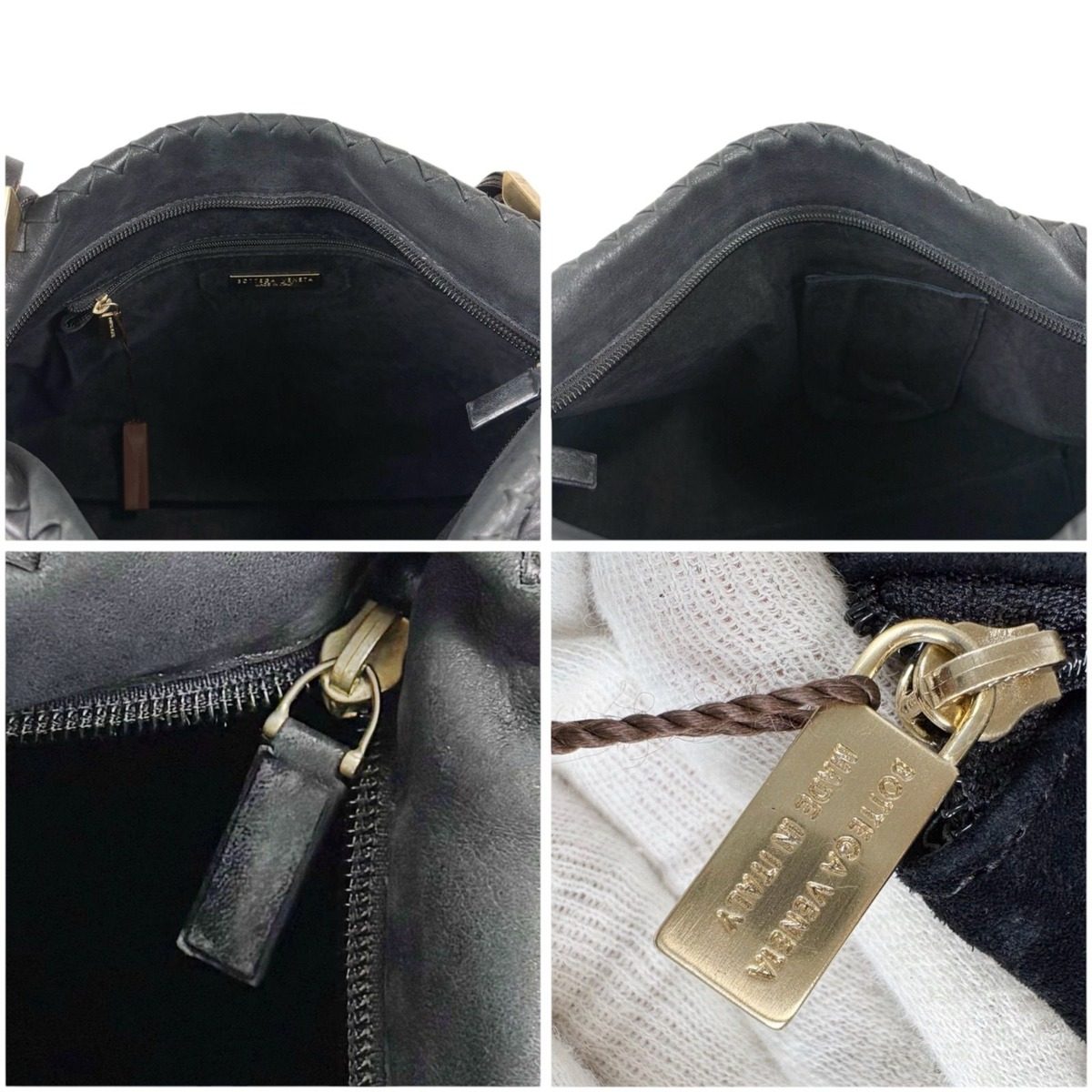 Bottega Veneta Intrecciato Leather Shoulder Bag Black Hobo — view 8