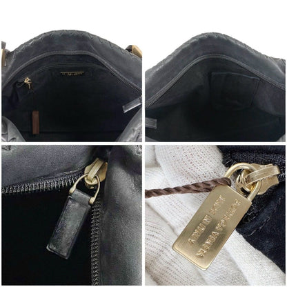 Bottega Veneta Intrecciato Leather Shoulder Bag Black Hobo — view 8