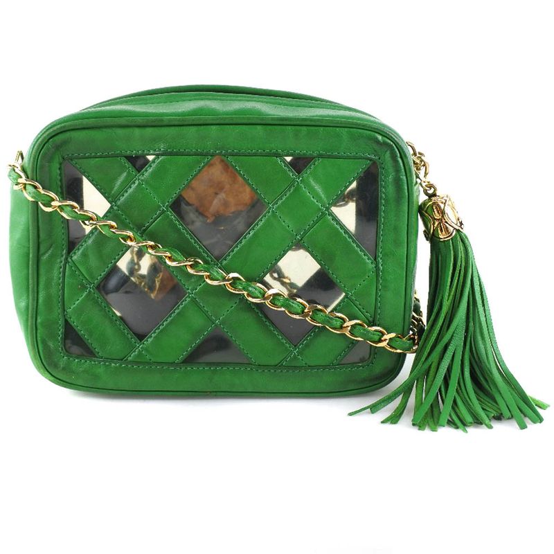 Chanel Chain Shoulder Fringe Lambskin Green Women's Shoulder Bag