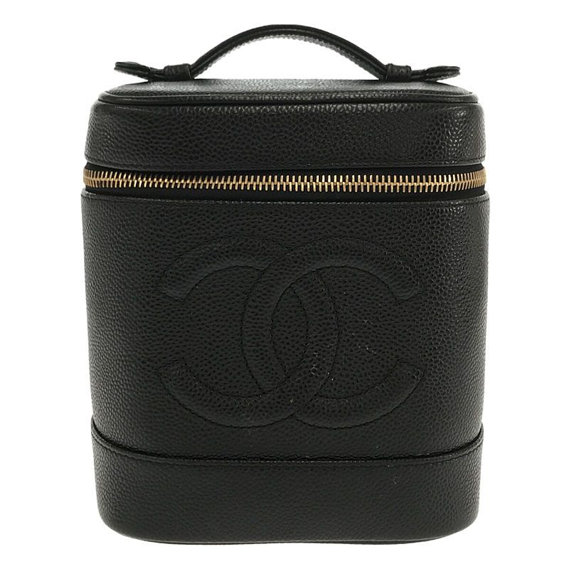 Chanel - 93659 Coco Mark Caviar Skin Vanity Bag - Black - Women