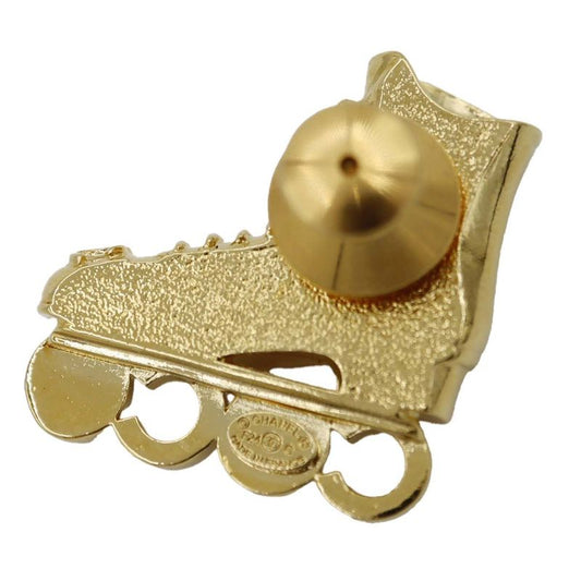 Chanel Roller Skate Brooch F24 COCO Mark Faux Pearl Rhinestone Gold Color H18043