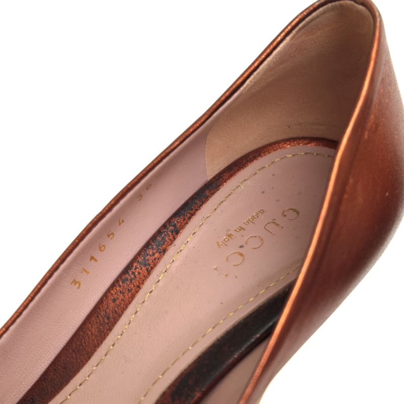 Gucci Pumps Shoes Women Leather Genuine Leather Bronze Copper 311654 Open Toe