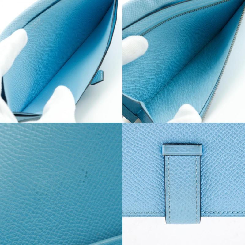Hermes Bearn Souffle Vaux Epson Light Blue A Ladies Long Wallet