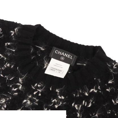 Chanel Knit Dress Black White Wool Cashmere Mohair Fringe Three Quarter Sleeve — view 3