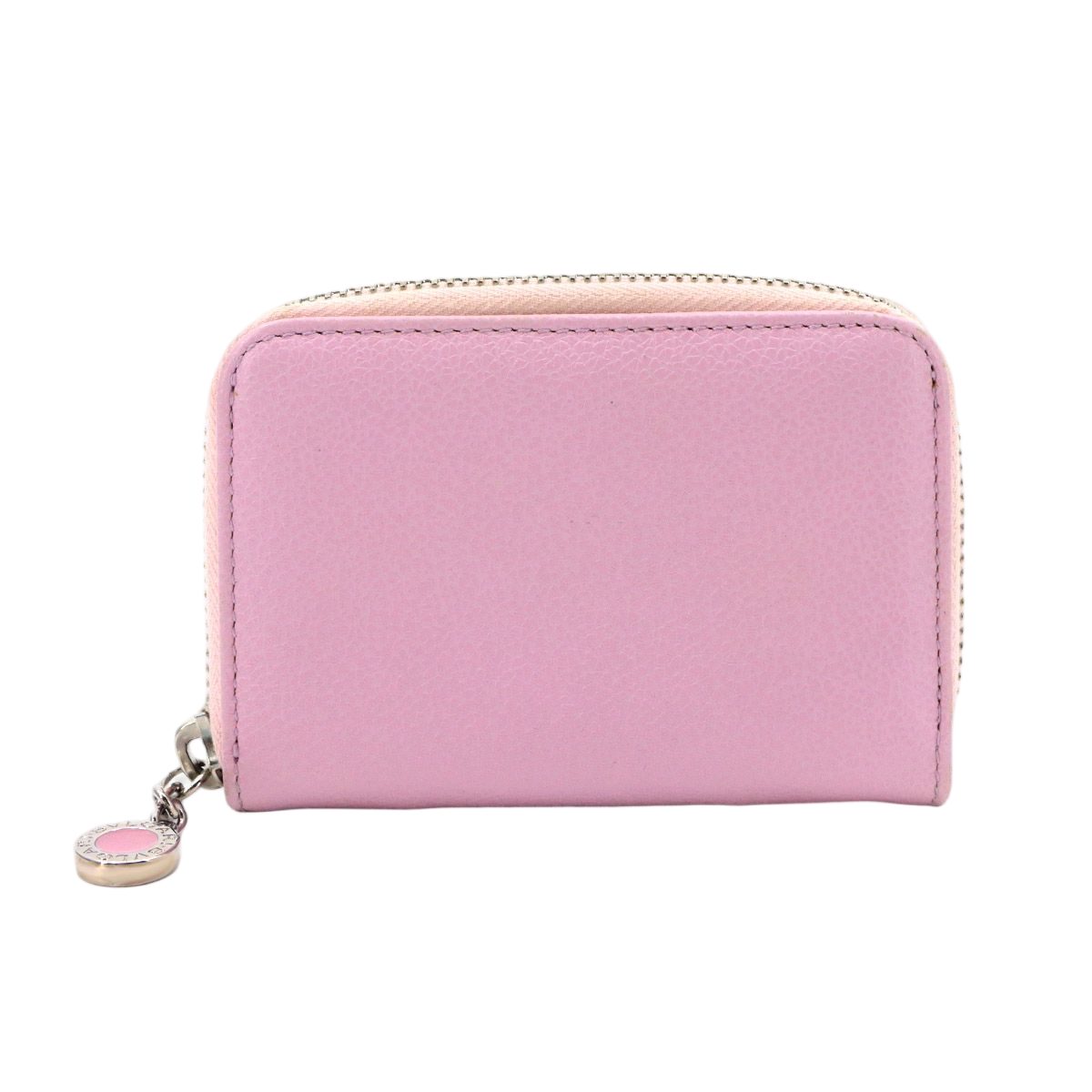 Bvlgari Coin Case Leather Pink Silver Purse