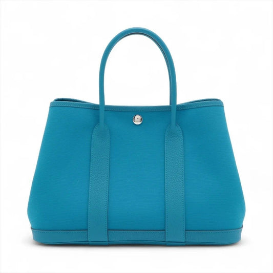 Hermes Garden Party TPM Negonda Toile Blue Leather Tote Bag Shoulder Handbag